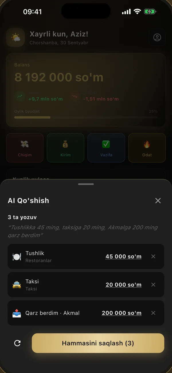 Aqlli Hisobchi AI ilovasi ekrani