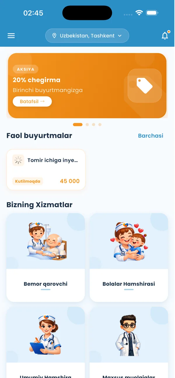 Medhome ilovasi ekrani